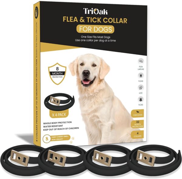 4 Pack Flea and Tick Collar for Dogs, 8-Month Protection Flea Collar for Dogs, Flea Tick Collar for Dogs, Dog Flea and Tick Collar -Black