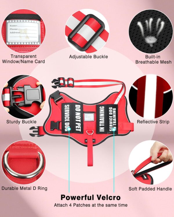 Service Dog Vest Harness and Leash Set+10 Patches for Puppy Small Dogs,Do Not Pet Emotional Support Dog Vest with 2 Soft Padded Handle for Everyday/Training (Red XS) - Image 3