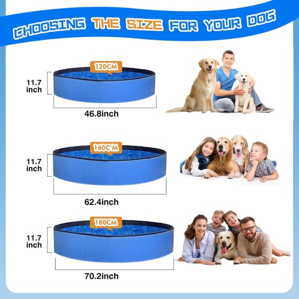 Foldable Dog Pool for Large Dogs, 63'' Swimming Pool for Small Dogs, Outdoor Pet Pool Pet Bathtub Collapsible Kiddie Pool Cats Doggie Puppy Bathing Tub with PP Board Hard Support - Image 5