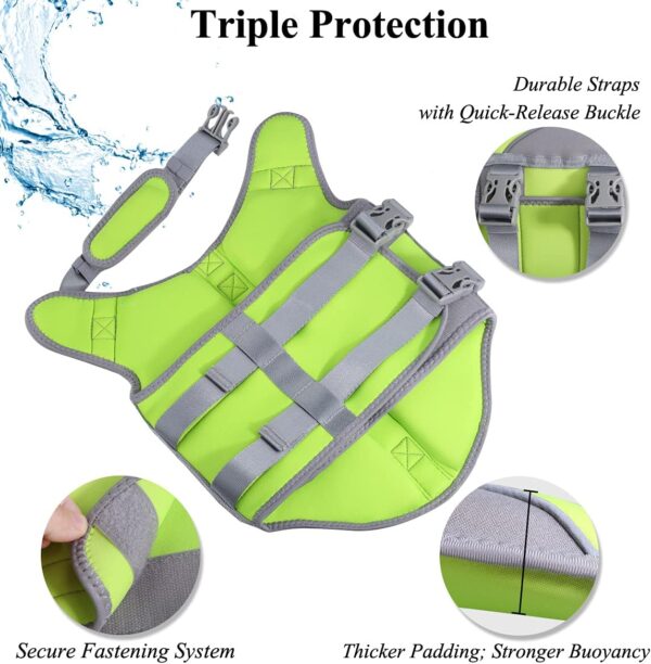 VIVAGLORY Life Jacket for Dogs of Sports Style, Water Vest Jacket for Dog, Heavy Duty Pet Safety Vest, Comfortable Neoprene Lifejackets with Hook & Loop Closure, Green, XSmall - Image 4