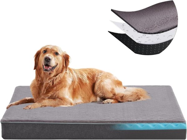 Orthopedic Memory Foam Dog Bed,Cooling Dog Beds for Large Dogs, Washable Pet Beds for Crate with Faux Fur Cover, Waterproof Lining, XL(41inch)