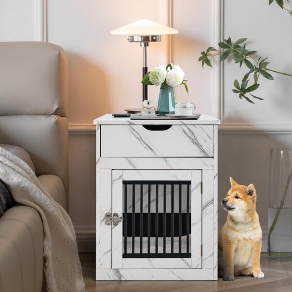 Tangkula Dog Crate Furniture, Decorative Dog Kennel End Table with Storage Drawer, Wired & Wireless Charging, Lockable Indoor Dog House with Cushion, Wooden Pet Cage Nightstand for Small Dogs - Image 3