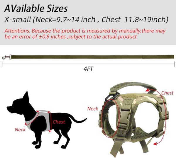 Tactical Dog Harness for Small Dogs with Handle, Military Service Dog Vest and Leash Set for Outdoor Training Walking Hiking, Adjustable (Black, Camo) - Image 4