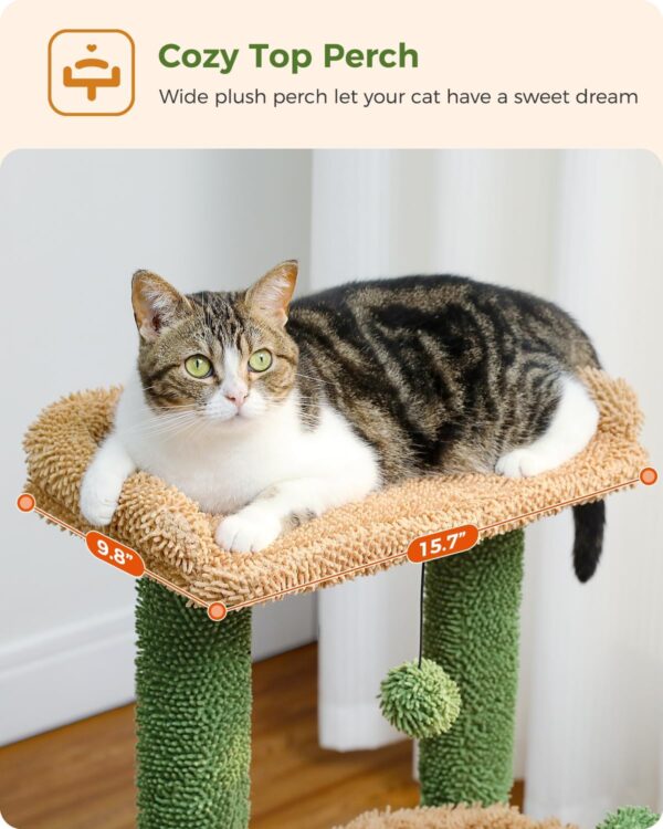 PEQULTI 4-in-1 Cactus Cat Tree, 33'' Cat Tower for Indoor Cats with Large Cat Condo, Cat Scratching Post for Cats with Deep Hammock& Cozy Top Perch,Green - Image 7