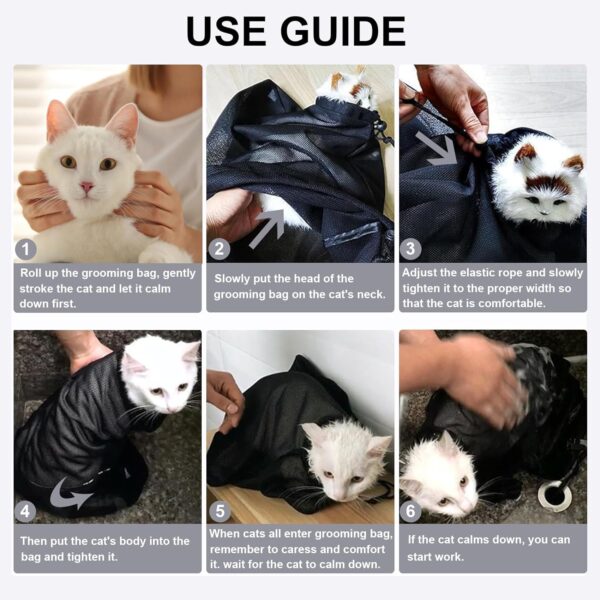 ASOCEA Cat Bathing Bag Adjustable Cat Grooming Mesh Bag Breathable Restraint Shower Bag Anti-Bite and Anti-Scratch for Bathing Nail Trimming Injecting Ears Clean Medicine Taking - Image 2