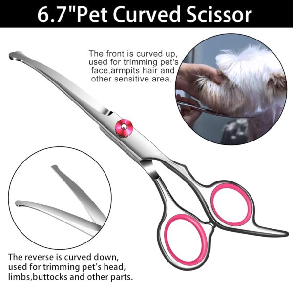 Pink Dog Grooming Scissors with Safety Round Tip,Pet Grooming scissors Kit,Dog Shears for Grooming,Incude Thinning,Curved Grooming Scissors and Comb for dogs, cats.Suitable for The Right Hand - Image 3