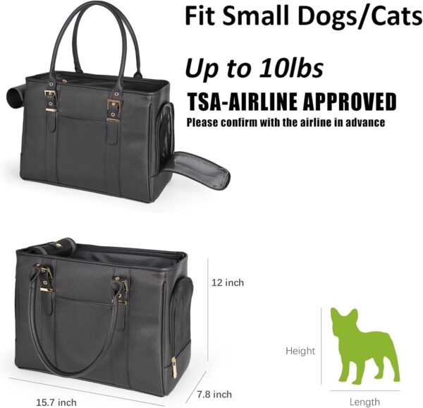 Fashion Pet Carrier Dog Purse Cat Bag Soft-Sided Carriers Travel Airline Approved, Stylish Leather Tote Handbag for Small Animal Puppy Kitten (Black) - Image 2