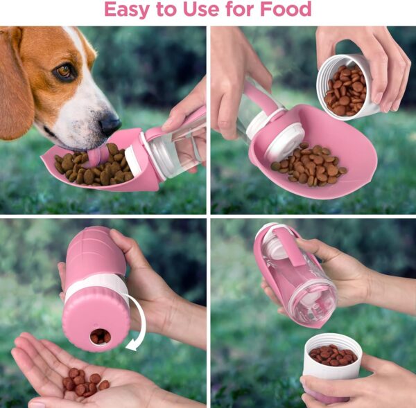 Dog Water Bottle, Pet Water Bottle with Food Container and Drinking Feeder, Leak Proof, BPA-Free, Portable Foldable Puppy Water cup Dispenser for Outdoor Walking, Travel, Hiking Small Pink - Image 4