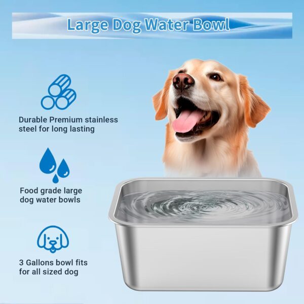 2 Gallons Large Dog Water Bowl, Extra Large Metal Dog Bowl, Stainless Steel Water Bowls for Dogs, Large Capacity Sturdy Dog Bowls Indoor Outdoor for Large, Medium Breed - Image 3