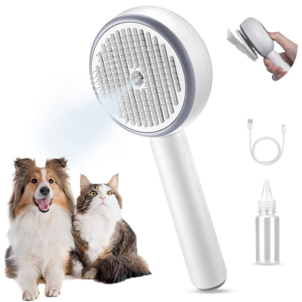 Cat Steam Brush,Budow 3 in 1 Pet Steam Brush with Release Button and Water Tank,Steam Brush for Cats Dogs,Removes Static Flying Hair,Cat Steam Brush for Shedding,Pet Hair Removal Tool for Travel