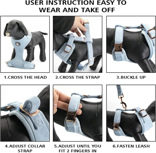 No Pull Dog Harness Soft Velvet Padded Puppy Dogs Cats Vest Adjustable Small Medium Large Dog Harness and Leash Set Dog Accessories for Training Easy Walk - Image 4