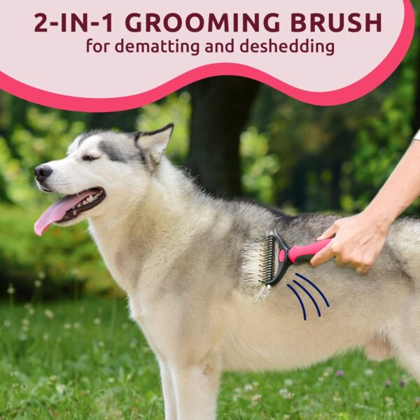 Pat Your Pet Deshedding Brush - Double-Sided Undercoat Rake for Dogs & Cats - Shedding Comb and Dematting Tool for Grooming, Extra Wide - Image 2