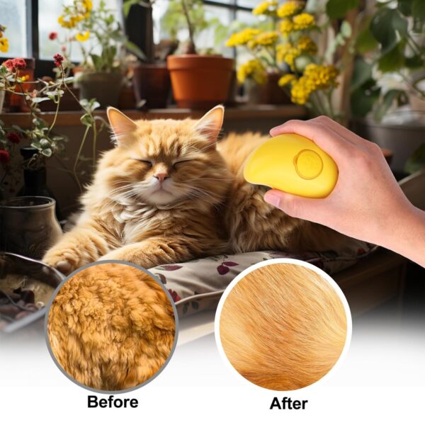 BABORUI Pet Steam Brush, Cat Steamy Brush for Shedding with Water Tank, Multifunctional Wet Cat Grooming Brush Steamer, Rechargeable Steaming Pet Brush for Short or Long Hair Cats/Dogs(Yellow) - Image 4