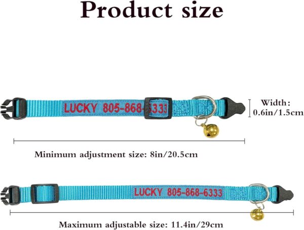 Personalized Cat Collar, Nylon Cat ID Collar Embroidered with Pet Name and Phone Number Adjustable Collar with Bell - Image 3