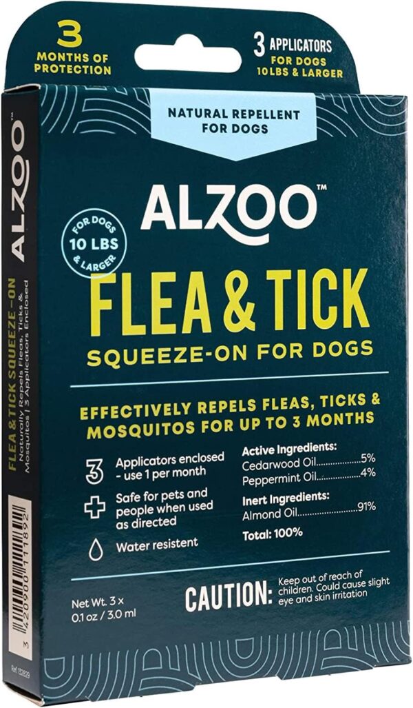 Flea & Tick Squeeze-On for Dogs, Helps Repel Fleas, Ticks & Mosquitos, Up to 3-Months Protection, 100% Plant-Based Active Ingredients, Water-Resistant, 3 EZ-On Applicators Per Pack - Image 5