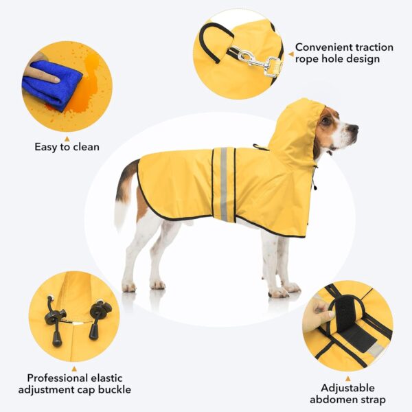 Reflective Dog Rain coats - Waterproof Adjustable Pet Raincoat Jacket, Lightweight Dog Apparel & accessories Raincoat for Small to X- Large Dogs(Yellow, Large) - Image 2