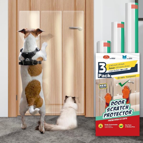 Door Protector from Dog Scratching - Cat Scratch Door Frame Protector - Dog Scratch Door Protector - 3-Pack x 40" x 8.2" Anti Scratch Furniture Protector (20%+ Door Guard Clear)