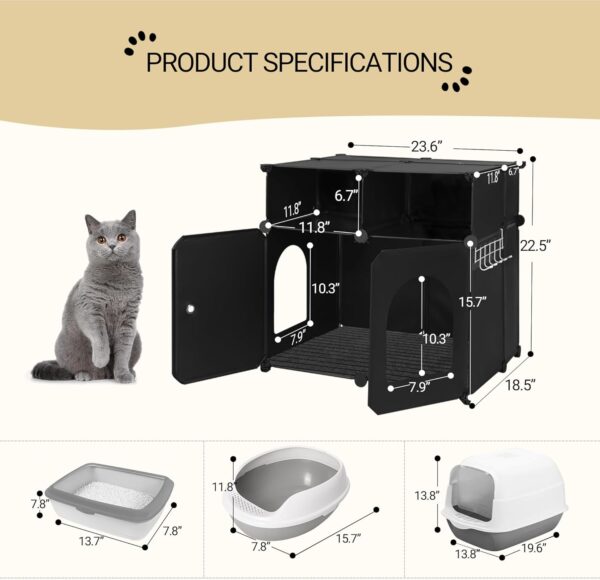 Cat Litter Box Enclosure, Plastic Covered Little Box with Mat, Splash Proof Litter Box Furniture, with Storage, 23.7 x 18.5 x 22.5 inches, End Table for Living Room, Black CB81799BK - Image 8