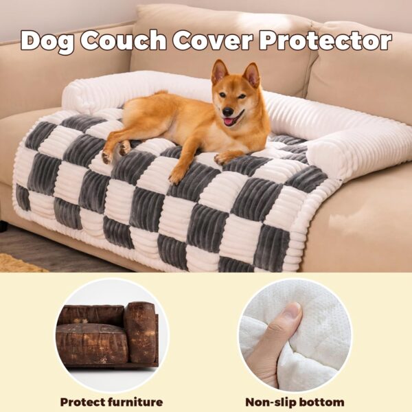 Pet Couch Covers for Sofa, Small Dog Couch Cover Bed Cozy Cream Plaid Washable Pet Mat for Furniture Protector Sofa Cover for Dogs Cats, Small, Black - Image 2