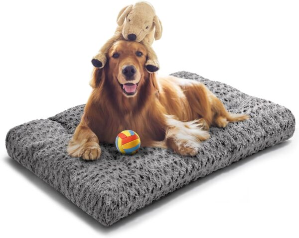 VERZEY Dog Beds Crate Pad Mat for Large Dogs,Fits Dog Crate Kennel Cage,Comfortable Soft Fluffy Cushion, Anti-Slip Pets Cat Pillow Bed (42" L x 28" W,Gray)