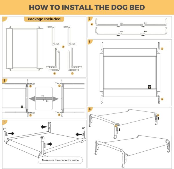 Veehoo Elevated Dog Bed, Outdoor Raised Dog Cots Bed for Large Dogs, Cooling Camping Elevated Pet Bed with Slope Headrest for Indoor and Outdoor, Washable Breathable, Large, Black, CWC2204 - Image 7