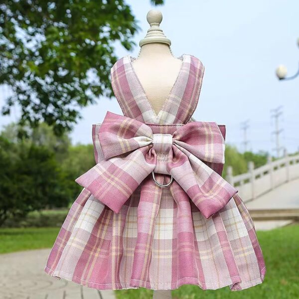 Plaid Dog Dress Bow Tie Harness Leash Set for Small Dogs Cats Girl Cute Princess Dog Dresses Spring Summer Puppy Bunny Rabbit Clothes Chihuahua Yorkies Pet Outfits - Image 8