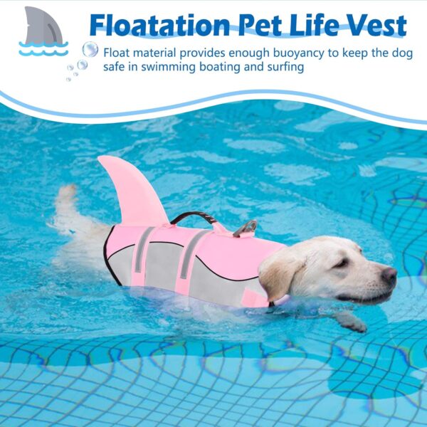 KOESON Dog Life Jacket Shark, Dog Life Vest with Rescue Handle, Ripstop Pet Float Coat for Swimming, Safety Dog Lifesaver Pet Life Preserver Swimsuit for Small,Medium,Large Dogs Light Pink 2XL - Image 4