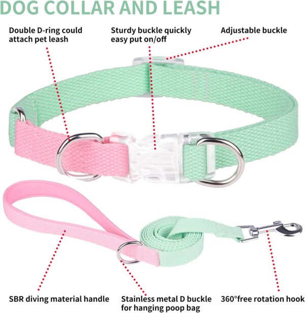 AIITLE Step in Dog Harness & Leash & Collar - Multicolor Lightweight Dog Halter Basic Collar with A 5FT Leash - for Extra Small Dogs Daily Walking and Training Green-Pink XS - Image 2