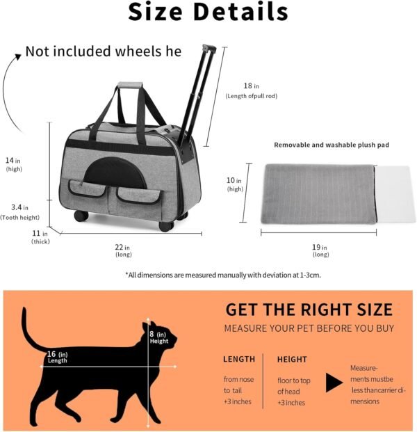 Large Rolling Cat Carrier with on Wheels, Small Dog Pet Car Travel Carrier Collapsible Bag with Rollers Wheels, Carrier for Cats Up to 35 LBS/Dog Puppy Under 16 LBS (Large Size, Not for Airplane) (L1) - Image 5