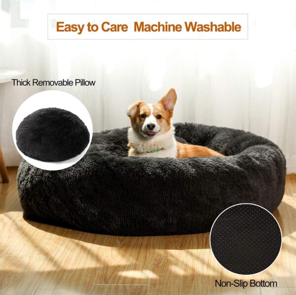 Donut Dog Beds for Medium Dogs,Washable Large Dog Bed Calming Cuddler,Fluffy Round Pet Bed,Faux Fur Small Cat Bed. - Image 5