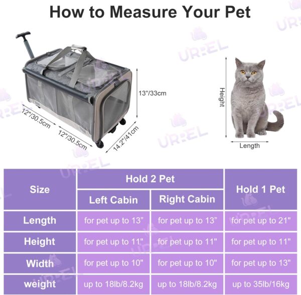 Double Compartment Pet Rolling Cat Carrier with Wheels - Large Capacity Soft-Sided Carriers for Cats and Puppies - Detachable Travel Carrier with Breathable Mesh Windows (Off-White) - Image 2