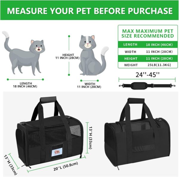 Extra Large Pet Carrier 20 lbs+, Soft Sided Cat Carriers for Large Cats Under 25 lbs, Folding Big Dog Carrier 20"x13"x13", Cat Carrier for 2 Cats Travel Carrier -Large- Black - Image 2