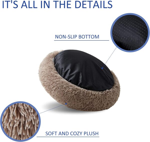 Washable Dog Round Bed Small, Donut Dog Bed Small Dog, Comfy Dog Calming Cuddler Bed - Image 4