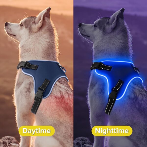 Light Up Dog Harness, Led No-Pull Reflective Dog Vest, Breathable Adjustable Pet Harness with Handle for Outdoor Walking - No More Pulling, Tugging or Choking (Blue, M) - Image 5