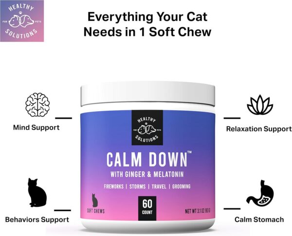 Calming Chews for Cats - Cat Calming Treats for Anxiety, Stress Relief Aid, Storms, Grooming, Fireworks, Separation, Travel, & Motion Sickness - Made in USA (60 Soft Chews- Cat) - Image 2