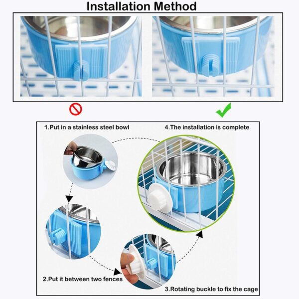 2 Pieces Crate Dog Bowl, Removable Stainless Steel Pet Kennel Hanging Food Water Feeder Bowl Cage Coop Cup for Puppy Medium Dog Cat Rabbit Ferret Bird (Blue,Green) - Image 5