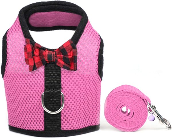 Rypet Small Animal Harness and Leash - Soft Mesh Small Pet Harness with Safe Bell, No Pull Comfort Padded Vest for Small Pet Pink S - Image 3