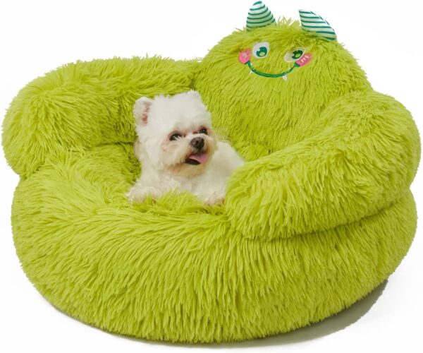 Jiupety Cute Calming Dog and Cat Bed, Indoor High Bolster Donut Dog Beds, Comfortable Plush Cuddler Dog Bed, M(24"x24"x14") Size for Small Dogs and Cats, Cute Cartoon Soft Bed, Green.…