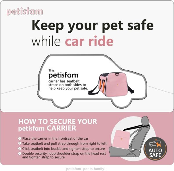 petisfam Soft Pet Carrier for Medium Cats and Small Dogs with Cozy Bed, 3 Doors, Top Entrance | Airline Approved, Escape-Proof, Breathable, Leak-Proof, Easy Storage (Pink) - Image 4