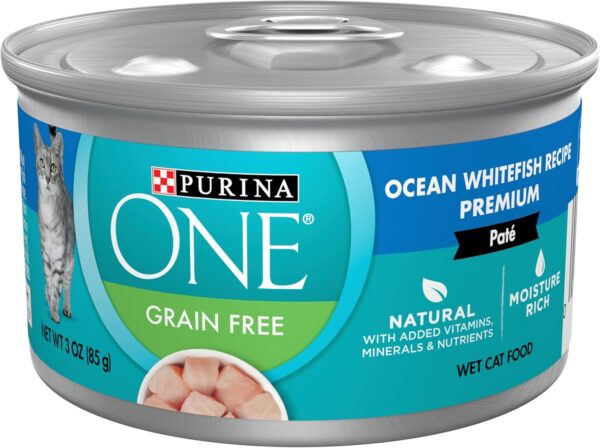 Purina ONE Natural, High Protein, Grain Free Wet Cat Food Pate, Ocean Whitefish Recipe - (Pack of 24) 3 oz. Pull-Top Cans