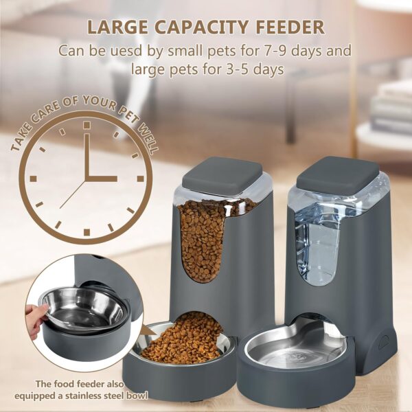 Automatic Cat Feeder and Water Dispenser with Stainless Steel Bowl Dog Gravity Food Feeder and Waterer for Small Medium Pets Puppy Kitten 1 Gallon x 2 - Image 5