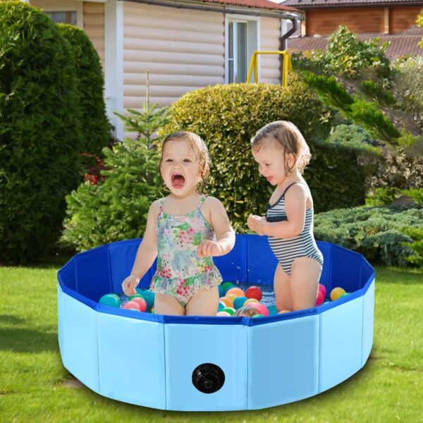 Portable Dog Bathtub 32'' x 8'' Foldable Pet Swimming Pool Plastic Dog Pool Bathing Tub Indoor Sand Pit Collapsible Ball Pit(Blue, Medium) - Image 7