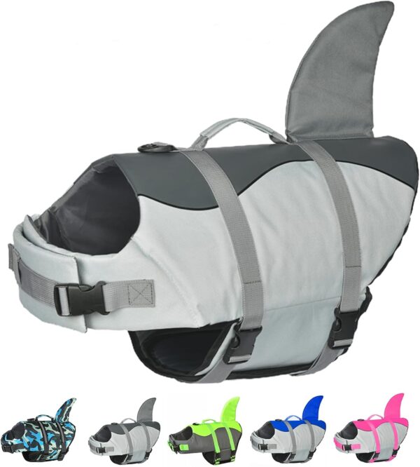 Doglay Dog Life Jacket Shark, Ripstop Dog Life Vests for Swimming Boating with High Buoyancy and Rescue Handle, Adjustable Dog Life Jacket Pet Flotation Vest for Small Medium Large Dogs.