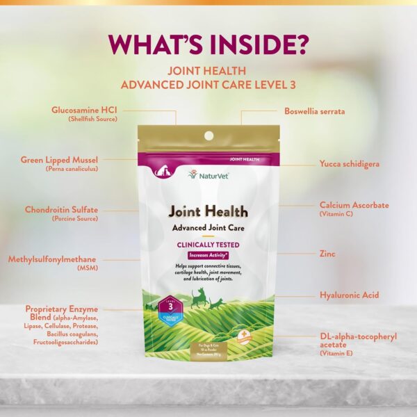 NaturVet Joint Health Level 3 Pet Supplement for Cats & Dogs – Helps Support Hip & Joint Function – Includes Hyaluronic Acid, Glucosamine, MSM, Chondroitin – 10 Oz. Powder - Image 5