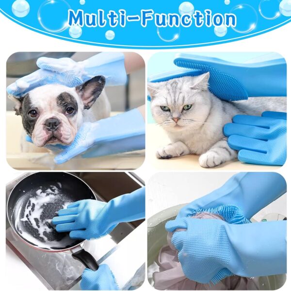 Dog Bath Brush with Gloves, Cat Bathing Gloves, Silicone Dog washing Gloves with High-Density Teeth, Dog Bath Supplies Christmas Gifts for Long Short Haired Dogs and Cats Blue - Image 6