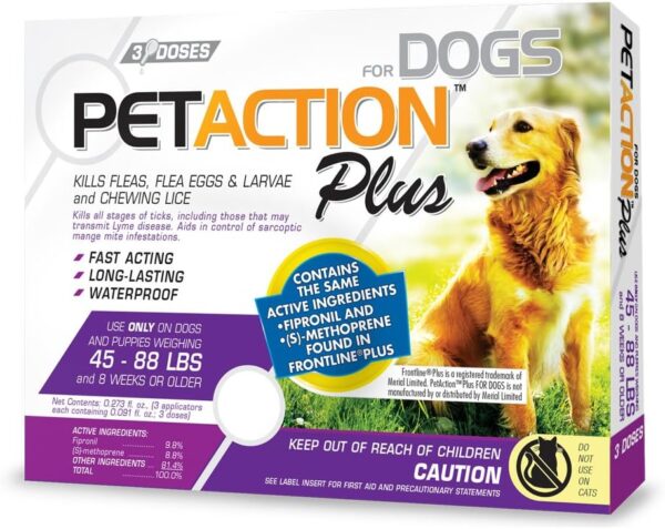 Pet Action Plus Flea & Tick Treatment for Large Dogs, 45-88 lbs, 3 Month Supply