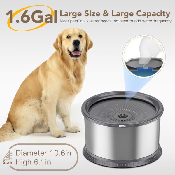 1.6 Gallon Dog Water Bowl, 6.5L/220oz Stainless Steel No Spill Water Bowl for Large Dogs, Super Large Capacity Splash Proof Pet Slow Water Feeder with Anti-Slip Mat for Mess Drinkers - Image 2