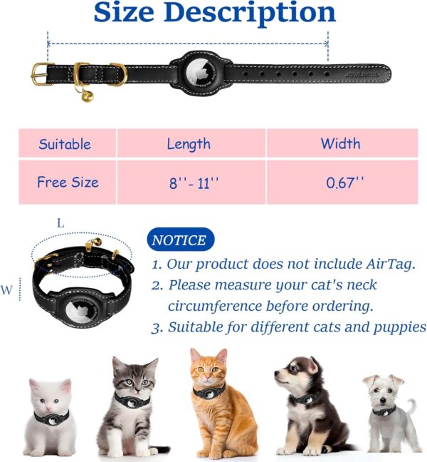 AirTag Cat Collar with Bell - Non Breakaway Leather Cat Collar with Separable Apple AirTag Holder - Lightweight Cat Tracker Collars for Girl Boy Cats, Small Dogs, Puppies (Black) - Image 2