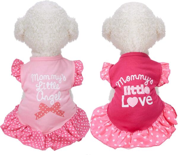 2 Pieces Dog Dresses for Small Dogs Cute Girl Female Dog Dress Mommy Puppy Shirt Skirt Doggie Dresses Pet Summer Clothes Apparel for Dogs and Cats (Love and Angel,Extra Small)