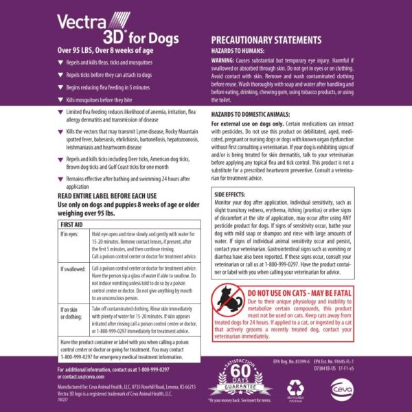 Vectra 3D for Dogs Flea, Tick & Mosquito Treatment & Prevention for Extra Large Dogs (over 95 lbs) , 3 month supply - Image 2